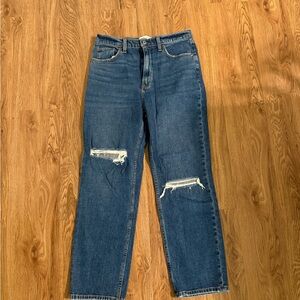Abercrombie & Fitch Blue Distressed Straight Leg Jeans